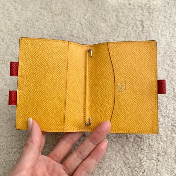 HERMES AGENDA COVER mini, Red-Yellow Bi-color, with pen holder, made in France - Picture 3 of 6